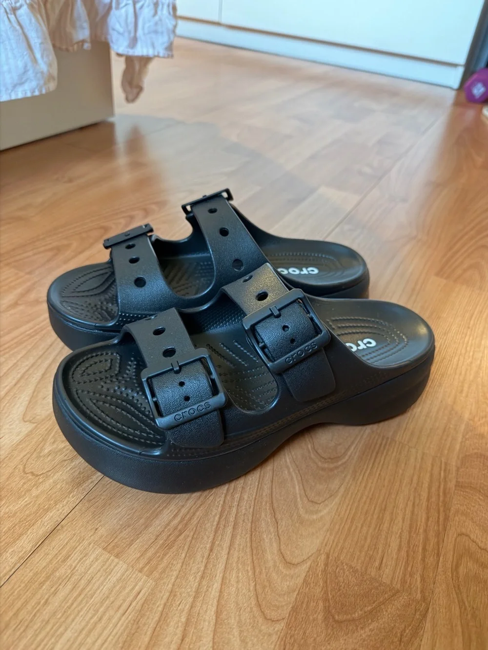 CROCS Black Double Buckle Platform Slide Sandals